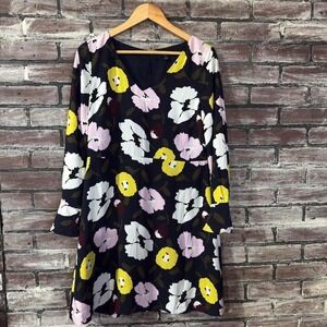 Ann Taylor Factory Petite Dress 10P Navy Floral V Neck Work